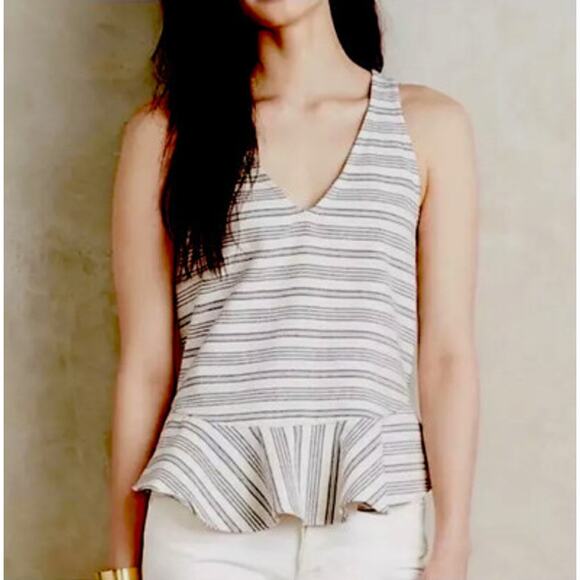Anthropologie Paper Crown Bellevue Peplum Tank | Striped V-Neck Summer Top XS - Picture 3 of 8